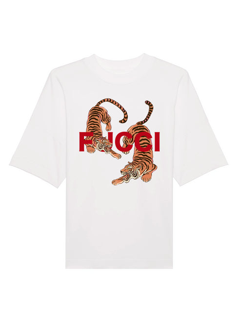 Crewneck Oversized T-shirt Wild Tiger - White